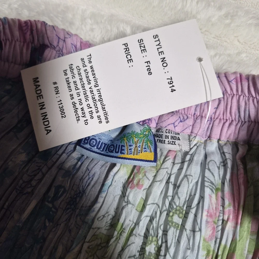 Boutique Floral Patchwork Cotton Crinkle Maxi Skirt Purple Pink XL One Size